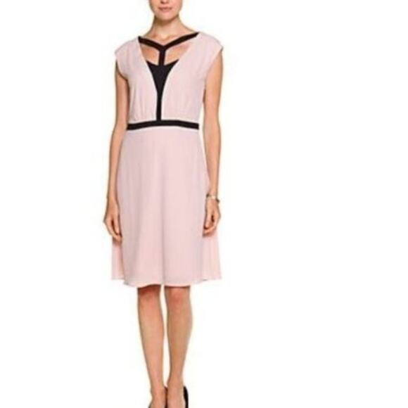 BCBG Maxazria Katryn Bare Pink Color Block Cap Sleeve Knee Length Dress -Size 0 - Picture 1 of 12